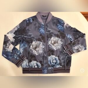 JOHNNY WAS | Grey Peony Drop Shoulder Bomber Jacket. Size: XS
